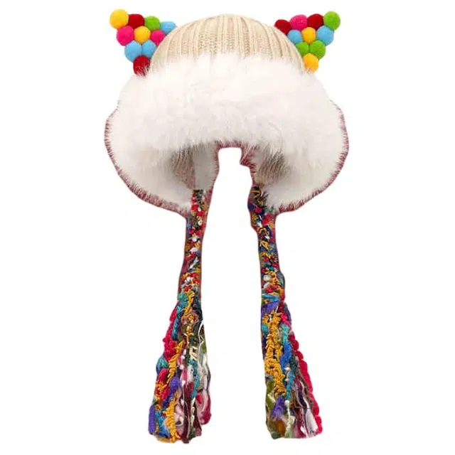 木林森 可爱耳朵大毛边保暖百搭彩色辫子 毛线 绒线帽 男女同款情侣款