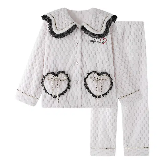 欧诗帛 简约可爱舒适长袖长裤冬季睡衣套装 女款 图片色