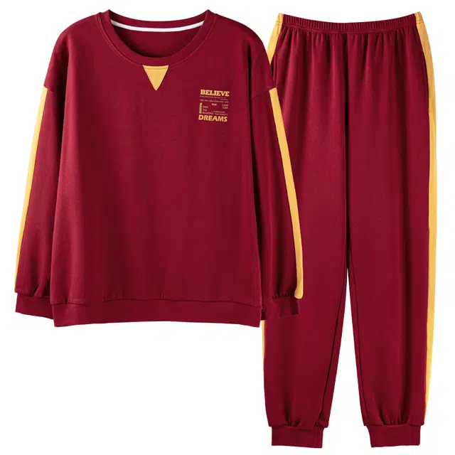 莫代尔 时尚微弹套头长袖长裤亲肤舒适简约家居服可外穿睡衣套装 男女同款