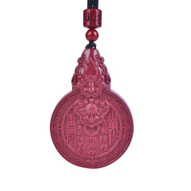 石在行 复古 平安转运纳福 国潮新中式五福临门山鬼花钱 朱砂 吊坠 男女同款情侣款
