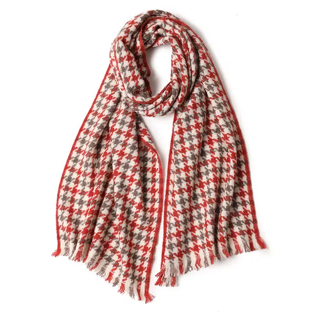 山一丸 纯羊绒千鸟韩版双面款千鸟格秋冬季保暖 绒线围巾 男女同款情侣款