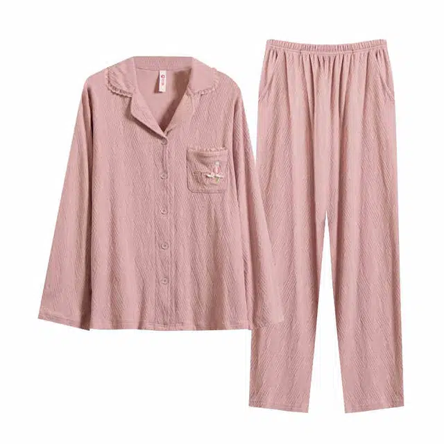 芬腾 针织韩版长袖长裤可外穿睡衣套装 女款