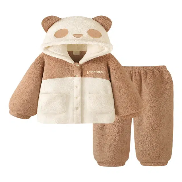 北极绒 可爱熊猫加厚保暖大码长袖长裤睡衣套装 男款 七仔宝宝
