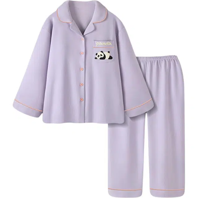 北极绒 亲肤舒适熊猫大码长袖长裤可外穿睡衣套装 女款 芋泥奶油