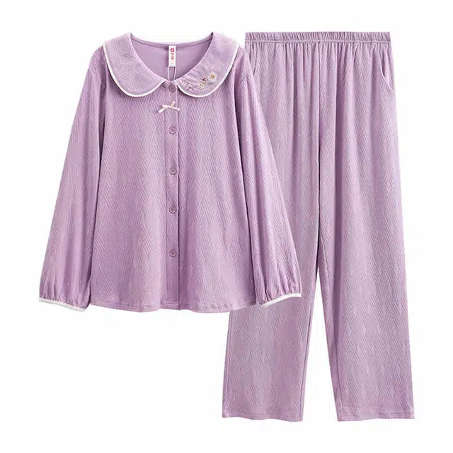 芬腾 长袖长裤针织宽松甜美开衫睡衣套装 女款