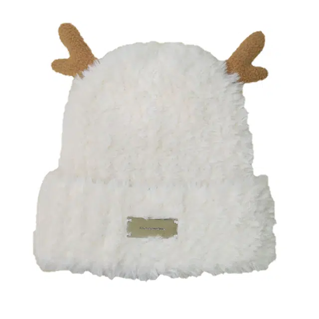 北极绒 毛绒绒鹿角针织韩版防寒保暖显脸小护耳可爱 聚酯纤维 绒线帽 男女同款情侣款