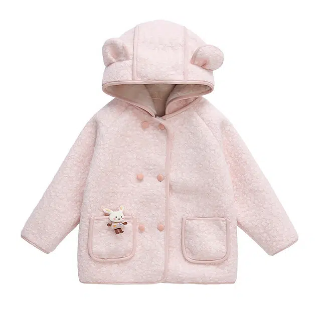 木木兔 连帽洋气纯色长袖大衣 粉色 青少年