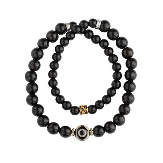 布达拉宫 三眼天珠念珠 文玩木质盘玩手把件 黑檀 木作手串 通用