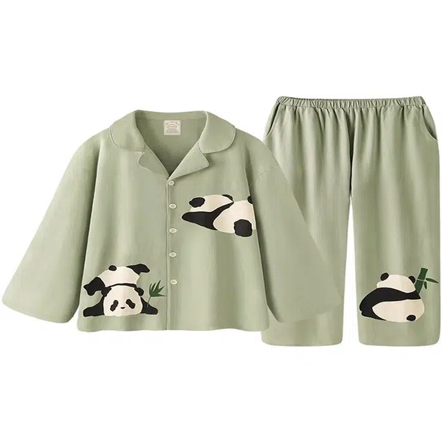 北极绒 柔软吸汗简约熊猫长袖长裤春秋睡衣套装 男款 图片色