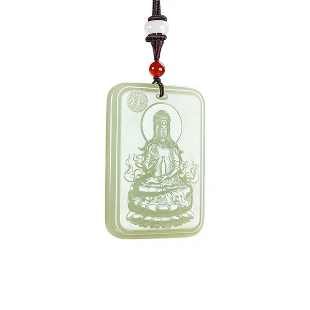 舒杰 油润百搭浅青色观音牌吊坠 和田玉 青白玉 男款