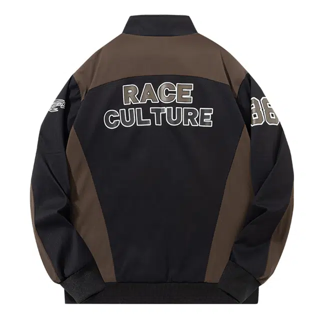 纳趣 美式复古街头痞帅时尚休闲字母数字立领宽松夹克外套 男女同款 黑色