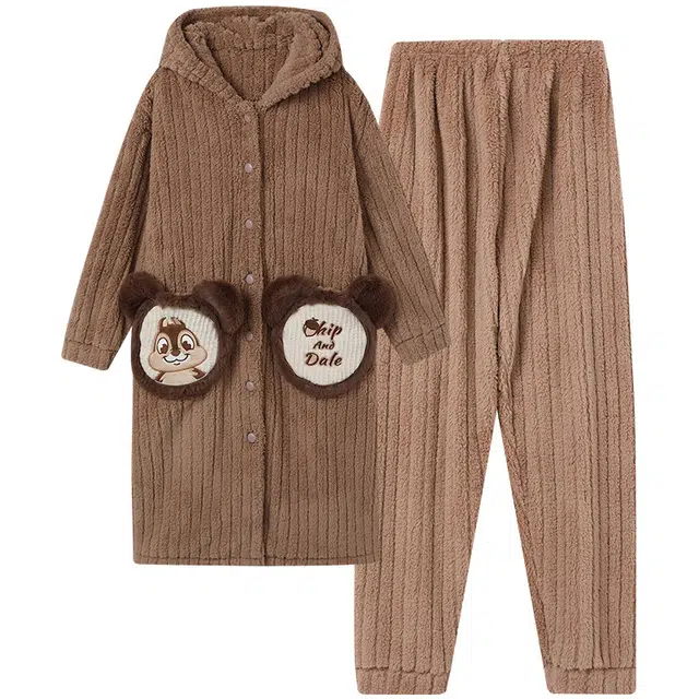 莫代尔 韩版时尚卡通舒适柔软亲肤保暖蓄热储温长袖长裤睡衣套装 男女同款