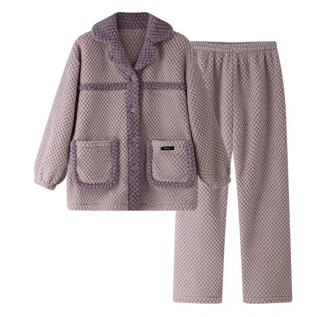 欧诗帛 珊瑚绒法兰绒加绒加厚长袖长裤睡衣套装 女款 图片色