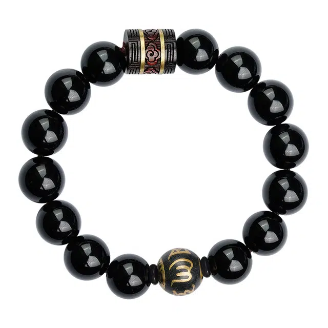 布达拉宫 水逆绝缘体福禄吉祥六字真言佛珠#好运 黑曜石 转运珠本命年文玩串珠手链 男女同款情侣款