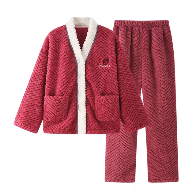 欧诗帛 加厚亲肤简约长袖长裤家居服睡衣套装 女款 图片色