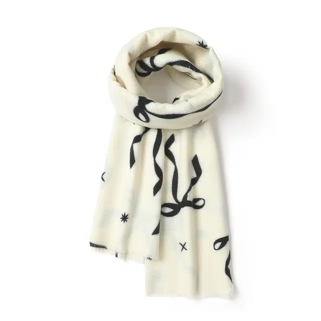 浪莎 蝴蝶结仿羊绒保暖围巾女款冬季高级感披肩办公室时尚外搭围脖 礼盒装 绒线围巾 女款