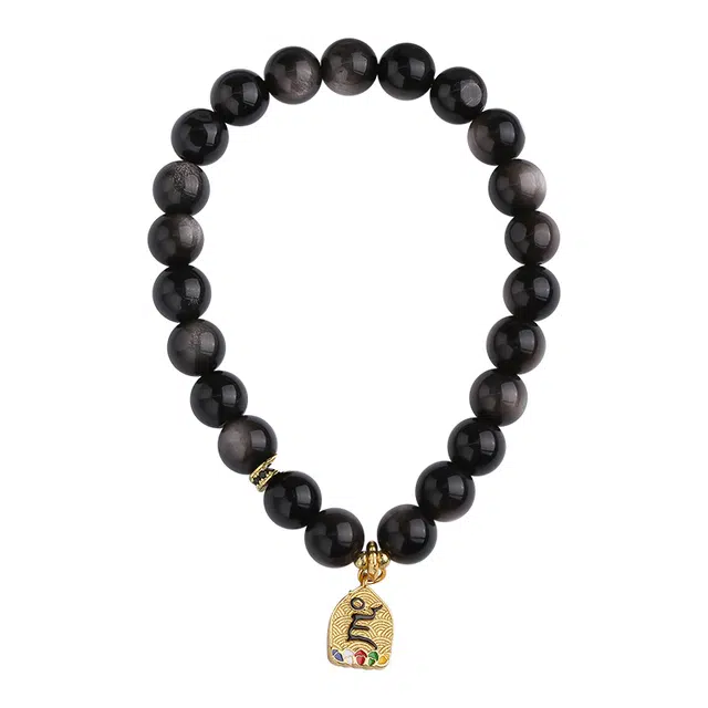 布达拉宫 六字真言转运珠事业有成十相自在 黑曜石 手串 男女同款情侣款