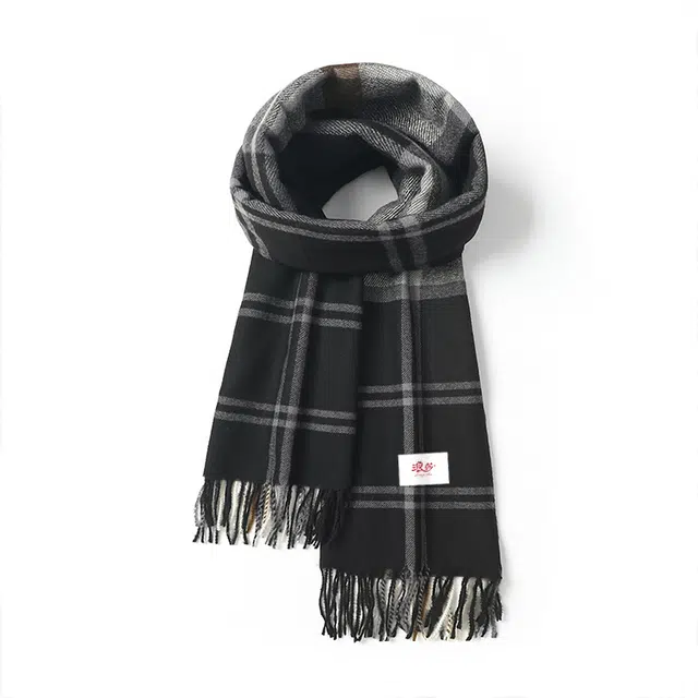 浪莎 高级感格子仿羊绒百搭绒线围巾男女情侣款秋冬季保暖披肩围脖 礼盒装 绒线围巾 男女同款情侣款
