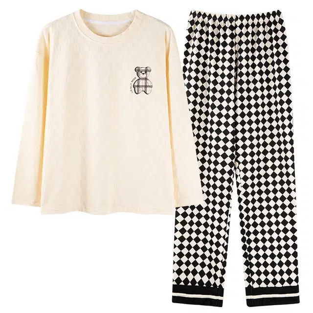 莫代尔 微弹质感气质春秋季亲肤上衣大学生家居温柔可外穿下衣睡衣套装 女款 杏色