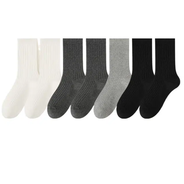 宜而爽 时尚简约舒适高颜值百搭堆堆绵柔透气吸湿排汗纯色中筒袜 女款 多双装