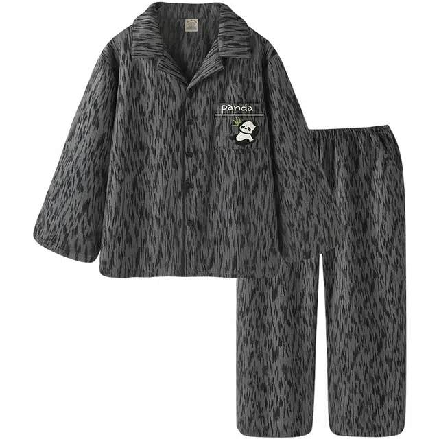 北极绒 亲肤舒适高级感保暖长袖长裤睡衣套装 男款 黑森林