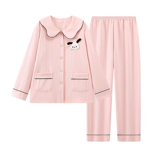 莫代尔 开衫韩版卡通甜美素色时尚保暖亲肤睡衣套装 女款