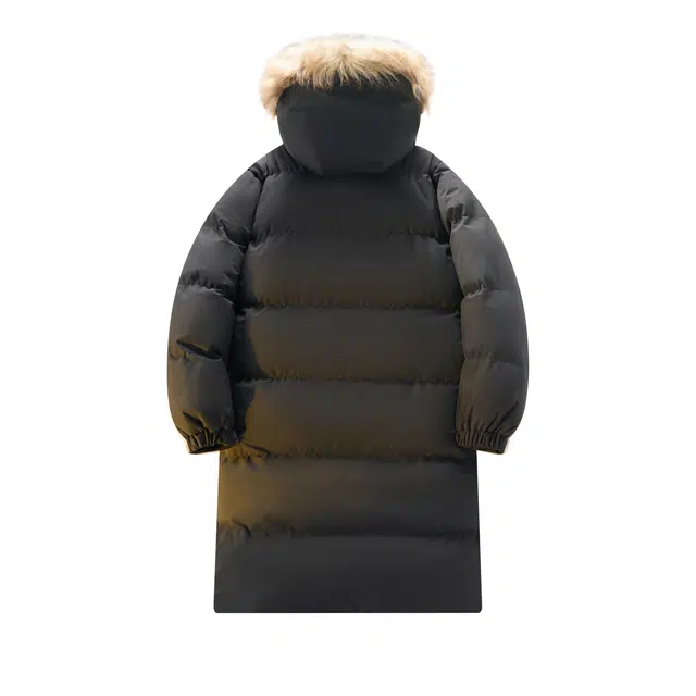 棉致 美式山系雪峰图案字母印花保暖长款连帽加厚通勤宽松百搭面包服棉服 男女同款