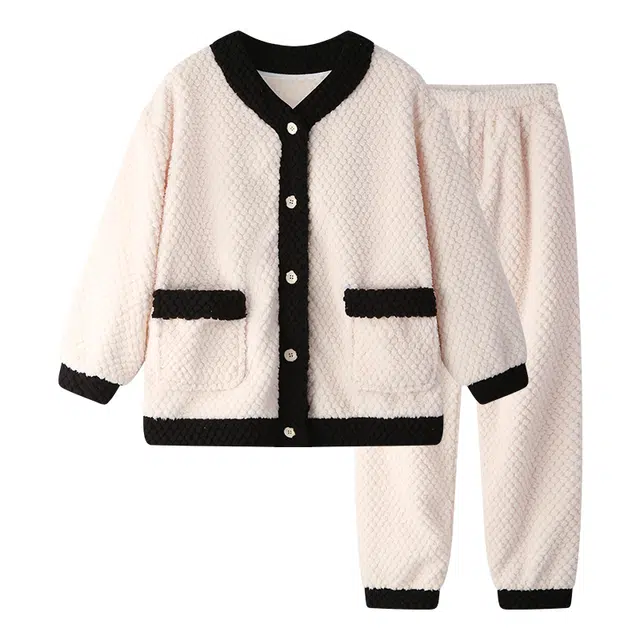 欧诗帛 简约绒感舒适可外穿睡衣套装 女款 杏色