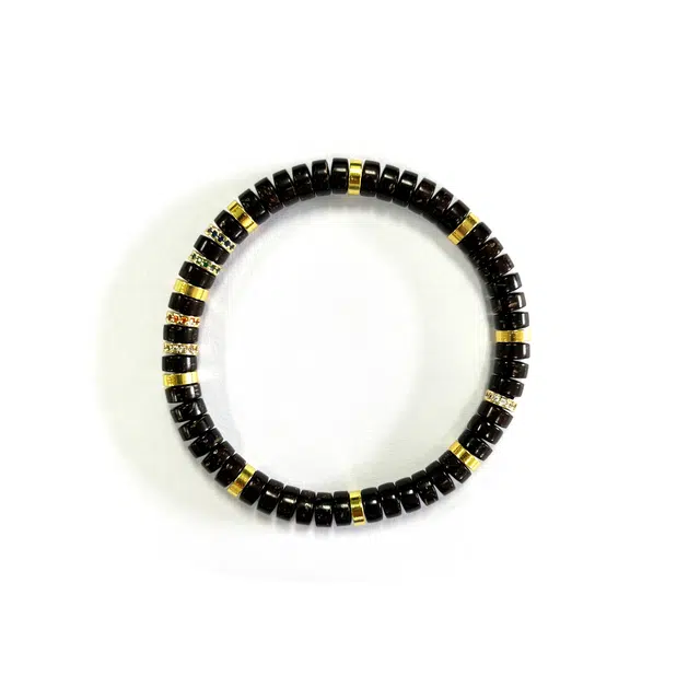 京华录 国潮复古高级感炫酷暗黑系黑金药片单圈 轻奢小众设计招财纳福有钱花简约大气个性 八方来财 椰蒂 手串 男女同款情侣款