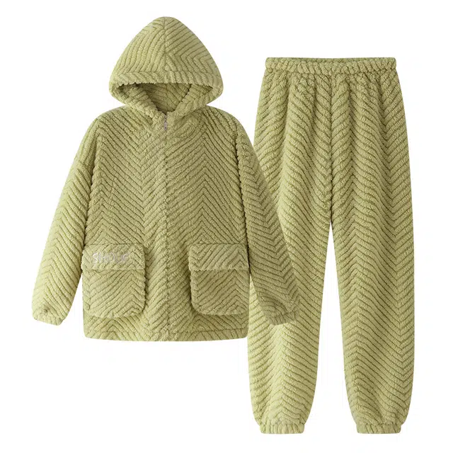 欧诗帛 简约纯色舒适长袖长裤睡衣套装 女款 绿色