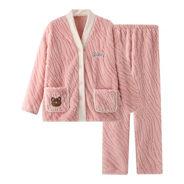 欧诗帛 加厚休闲亲肤长袖长裤睡衣套装 女款 粉色