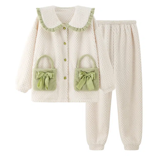 欧诗帛 简约舒适可爱可外穿长袖长裤秋冬睡衣套装 女款 图片色