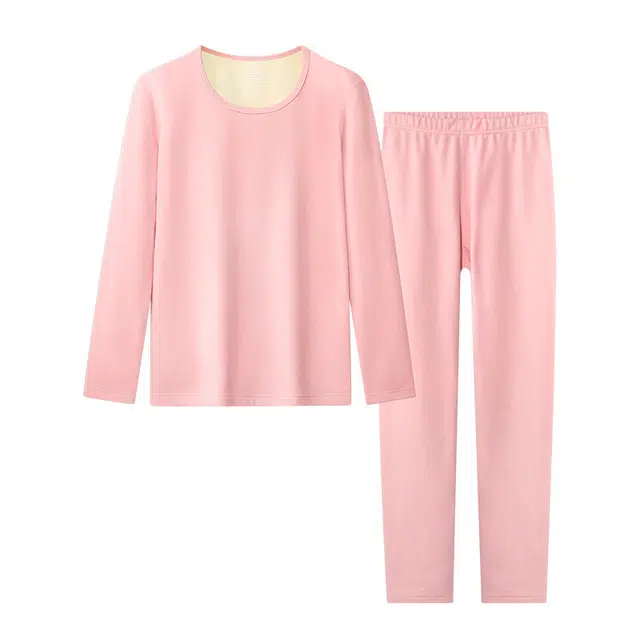 北极绒 圆领简约舒适纯色长袖上衣休闲长裤保暖套装 女款