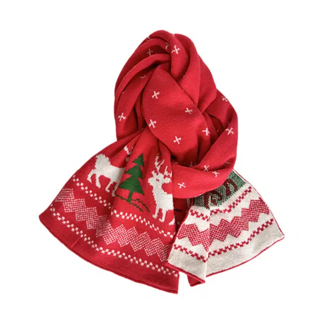 木林森 百搭圣诞红色小鹿三件套围巾韩版百搭双面花保暖围脖 围巾 男女同款情侣款