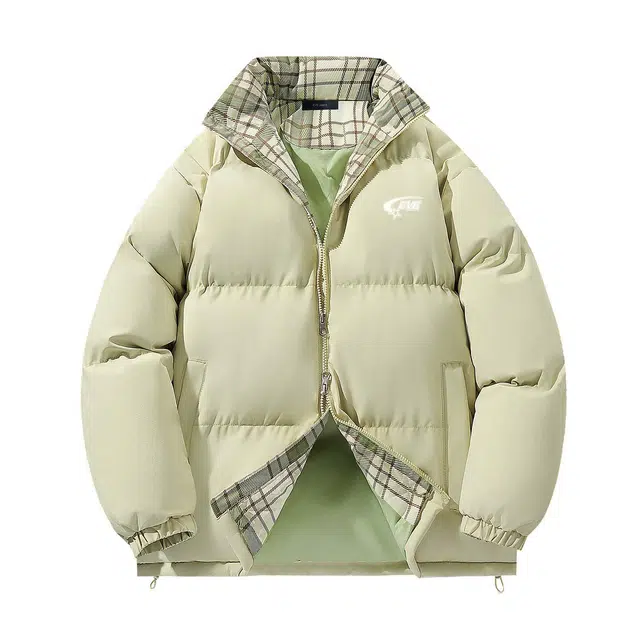 依文 简约高级感休闲百搭立领宽松面包服领口格纹中性风设计感无性别穿搭潮牌保暖廓形小众慵懒风棉服 男女同款