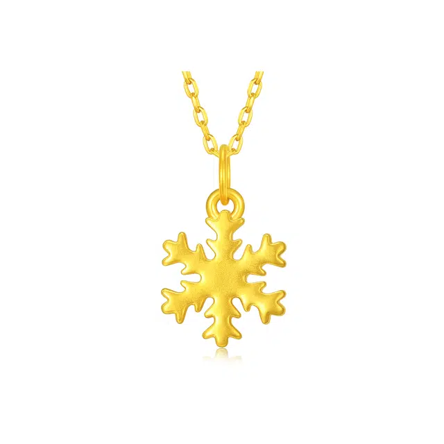 中国黄金 珍·尚银 雪绒花吊坠 简约雪花纯洁浪漫 轻奢百搭 雪落年年 精致锁骨链 足金 一口价 项链 女款 表白/节日/生日送礼