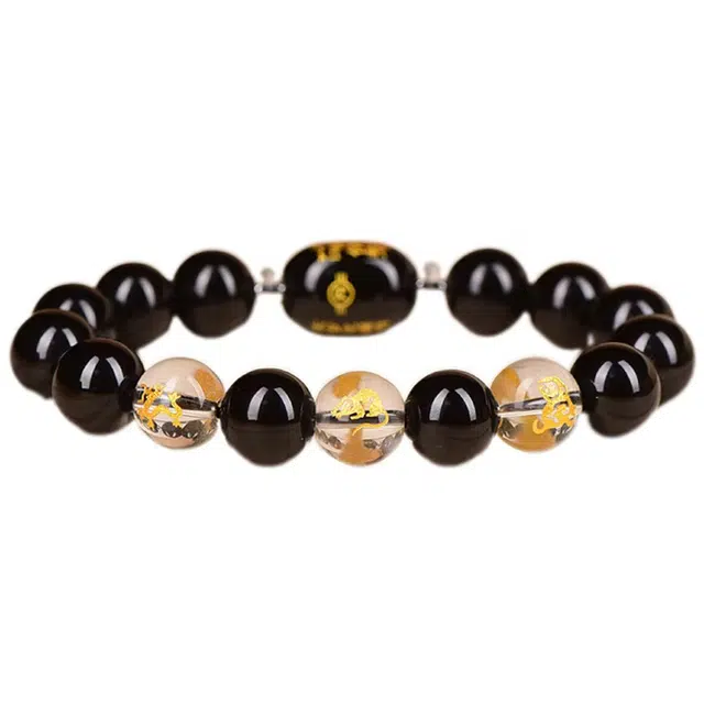 陌阡雪 国潮本命年蛇鸡牛三合生肖属蛇饰品佩戴吉祥物#好运 黑曜石 手串 男女同款情侣款