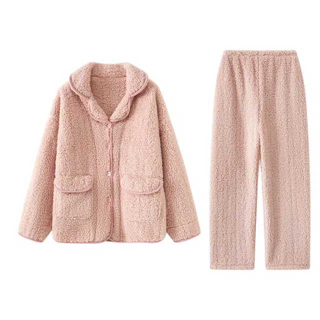 怡吾色 加厚纯色简约保暖可外穿长袖长裤舒适休闲家居服睡衣套装 男女同款