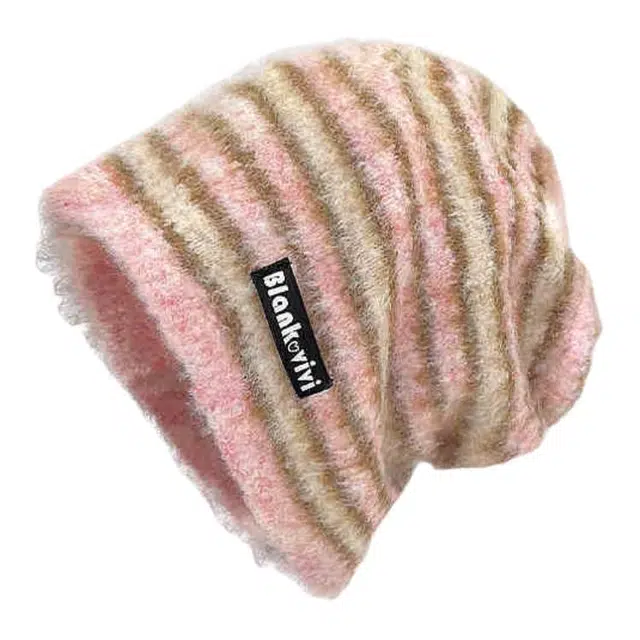 木林森 复古美拉德条纹堆堆秋冬季保暖百搭大头围显脸小潮 针织 绒线帽 男女同款情侣款