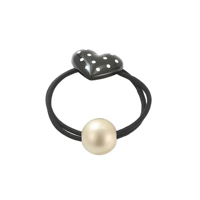 如花梦 甜美温柔高弹力马尾日常百搭不伤发皮筋法式复古爱心波点珍珠发绳 合金 头绳/发圈 女款