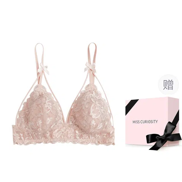 好奇蜜斯法式内衣女薄夏季无钢圈文胸蕾丝三角杯性感胸罩纯欲 礼盒装