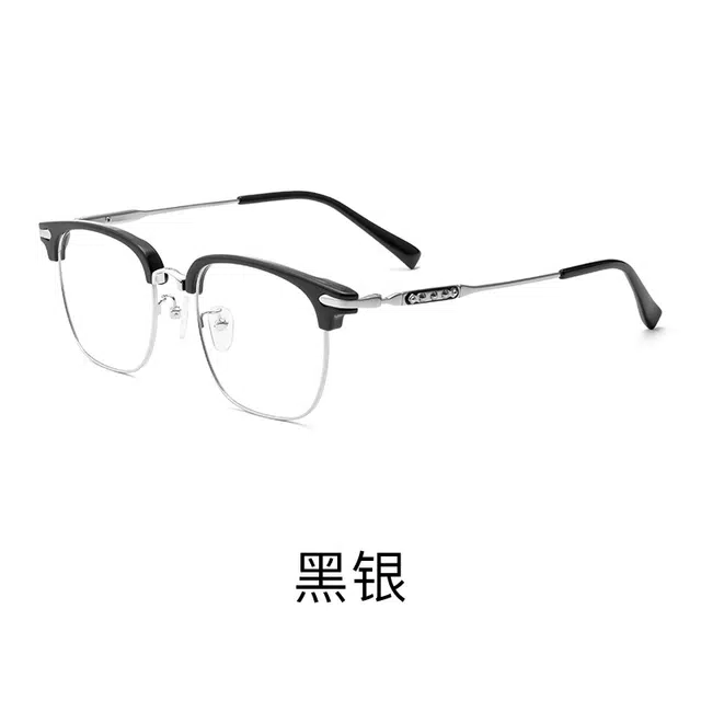 陌从 半框眼镜防蓝光眼镜斯文理工 近视黑色潮款大框显脸小 可配度数痞帅百搭显白镜框 眉毛框 光学镜架 男款