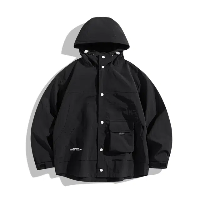 物质公式 美式复古嘻哈街头高街学院风工装大口袋分割个性嘻哈街头简约嘻哈街头基础宽松休闲重磅落肩长袖夹克外套 男女同款