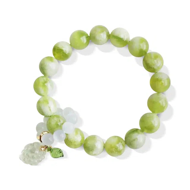 【普陀山官方已祝福】 普陀山文创 青提奶盖新中式复古小众设计清新甜美 礼盒装#好运 岫玉（蛇纹石玉） 手串 女款