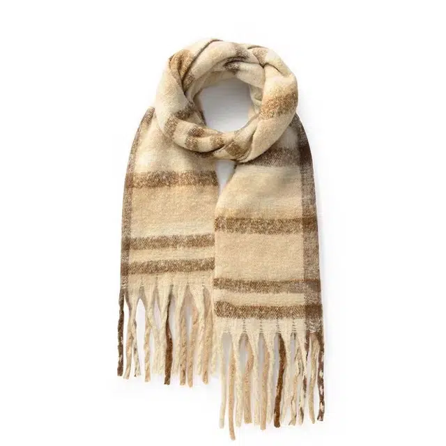 北极绒 冬季新款日系拼色仿羊绒格子秋冬防寒保暖百搭学生针织围脖 绒线围巾 男女同款情侣款