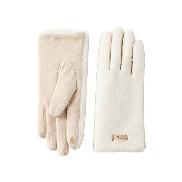 玖慕 秋冬季加绒加厚开车骑行防风防寒麂皮绒 毛绒 保暖手套 女款
