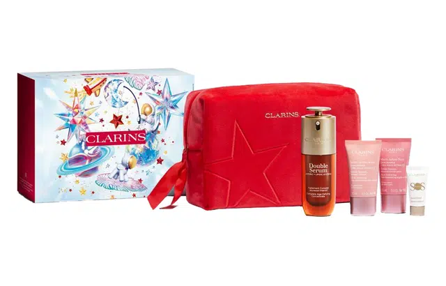 娇韵诗 圣诞限定双效精华面霜护肤套装 保湿修护滋润 四件套+化妆包