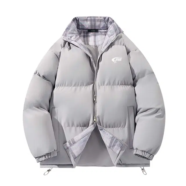 依文 简约高级感休闲百搭立领宽松面包服领口格纹中性风设计感无性别穿搭潮牌保暖廓形小众慵懒风棉服 男女同款