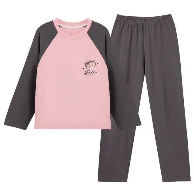 莫代尔 卡通套头圆领长袖上衣家居服可外穿长裤睡衣套装 女款 灰色