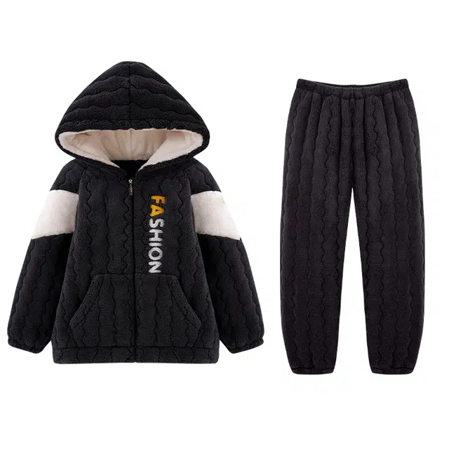 欧诗帛 加厚透气保暖长袖长裤睡衣套装 男款 深灰色